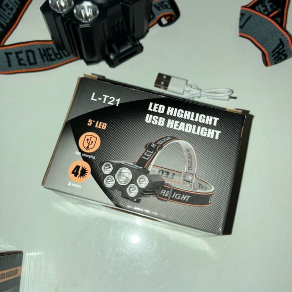 4-Pack 5LED Headlamp Rechargeable with Built in 18650 Headlight Camping USB C - Picture 4 of 11